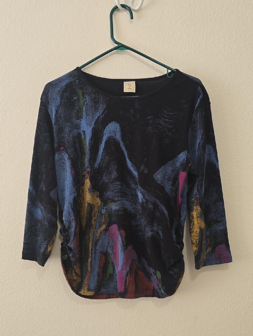 Jess & Jane Abstract‎ Wave Print Long Sleeve Top - Navy Multi (Size S Missing)